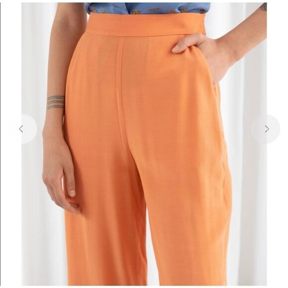 & Other Stories Paris Atelier High Waisted Tangerine Orange Trouser Flowy Pant 2 - Picture 2 of 12